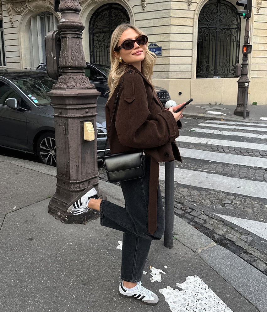 TGC “Mocha Reverie” Woolen Coat | Elegant Double-Breasted Office Chic Coat