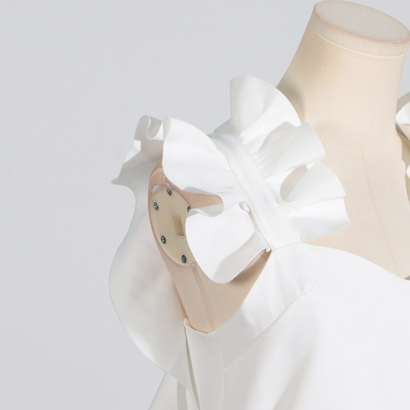 [Éclat Blanc Dress] | High Grade Floral Stitching White Slim Fit Backless Summer Dress – Elegant Women’s Occasion Wear by TGC