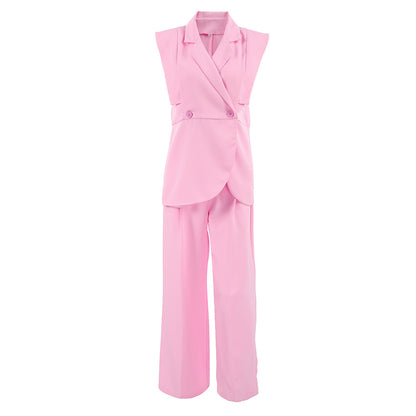 TGC “Blush Balance” Summer Set | Pink Sleeveless Collared Waistcoat & Wide Leg Pants | Casual Office Chic