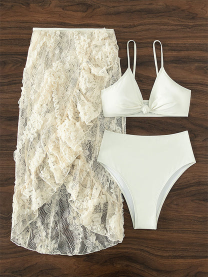Summer Outfits | Conservative Bikini Swimsuit Lace Beach Skirt Outfit 3-piece set