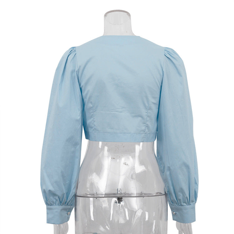 [TGC “Pure Lines” Cotton Cardigan | Minimalist Round Neck Long Sleeve All-Match Top]