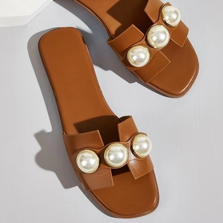 [The Eden Pearl Slide] | Elegant Flat Slippers with Oversized Pearls | Lightweight Beach to Brunch Sandals by TGC – Trust God Claudia