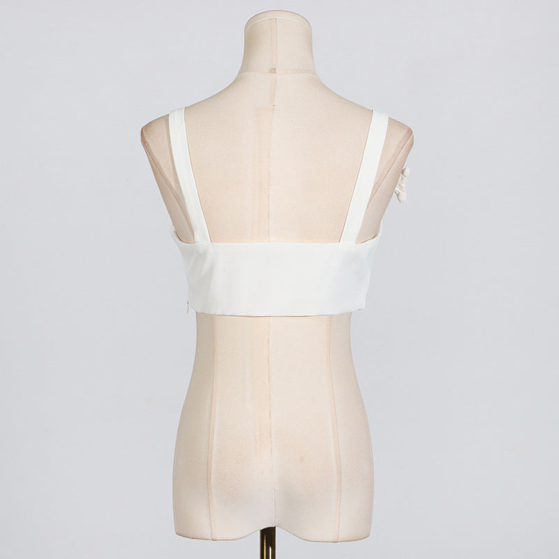 [Fleur Élevée Set] | Sexy 3D Floral Strap Crop Top & High Waist Midi Skirt – Elegant Summer Two-Piece by TGC