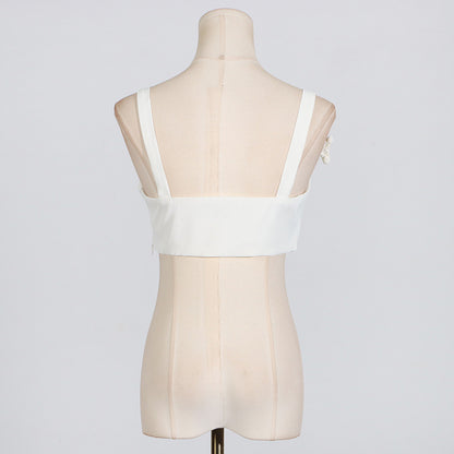 [Fleur Élevée Set] | Sexy 3D Floral Strap Crop Top & High Waist Midi Skirt – Elegant Summer Two-Piece by TGC