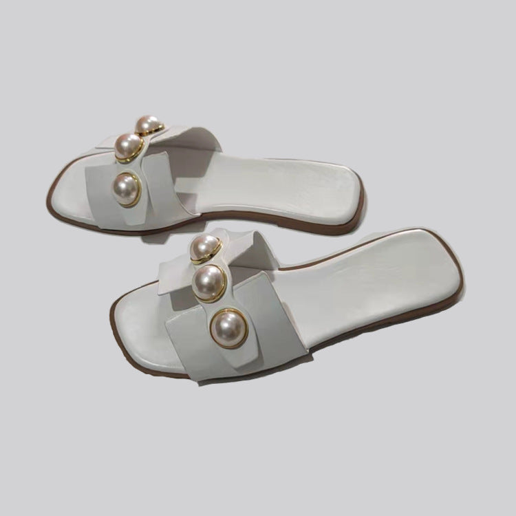 [The Eden Pearl Slide] | Elegant Flat Slippers with Oversized Pearls | Lightweight Beach to Brunch Sandals by TGC – Trust God Claudia