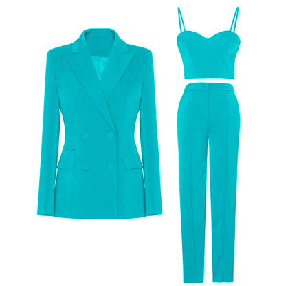 2024 Fashion Trends | Elegant Blazer Crop Top Trousers Outfit 3-piece Set