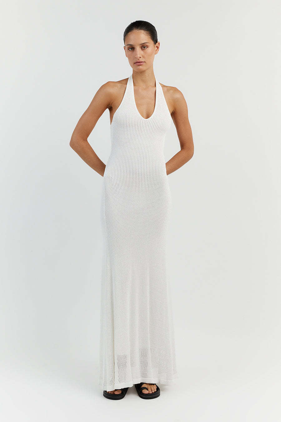 Elegant Dresses 2024 | Beach Halter Maxi Sundress M / White Elegant Dresses 2024 | Beach Halter Maxi Sundress M / White