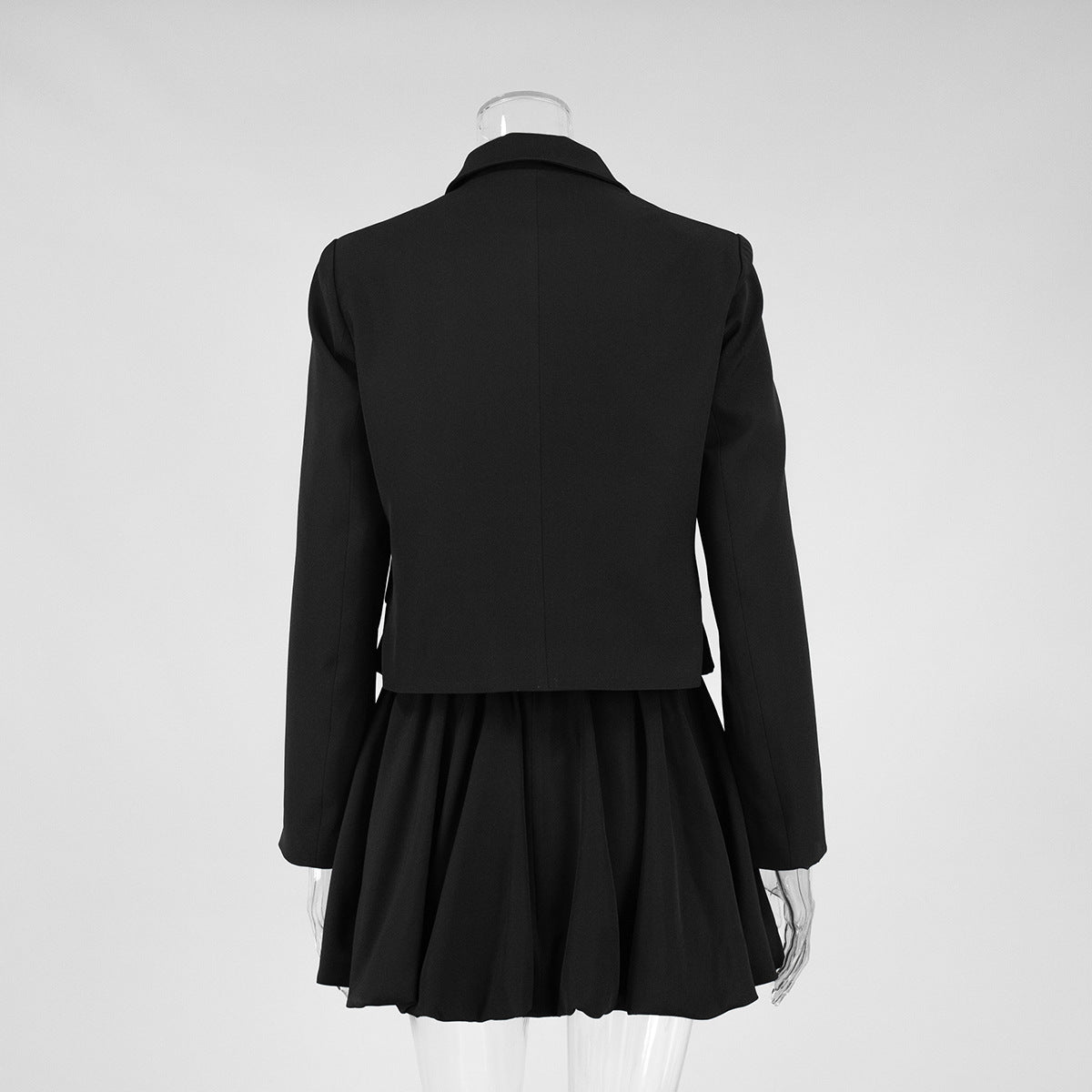 TGC “Fall Edit” Black Office Skirt Set | Minimalist Long Sleeve Collared Top & High-Rise Skirt