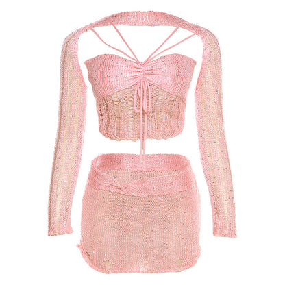 Festival Outfits | Glitter Cropped Sweater Mini Skirt 2-piece set