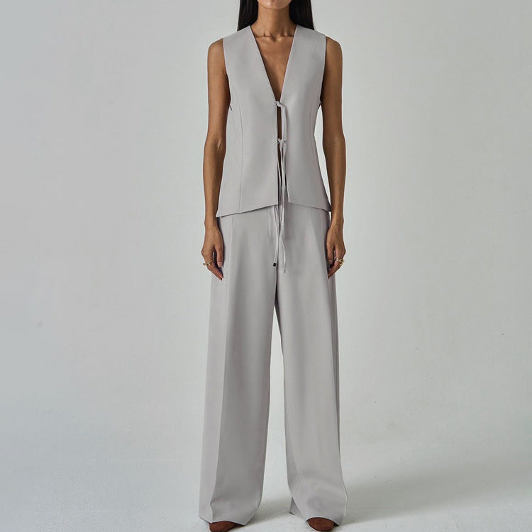 Serene Grace 3-Piece Power Blazer Wide Leg Pants Set
