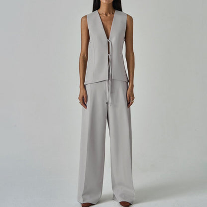 Serene Grace 3-Piece Power Blazer Wide Leg Pants Set