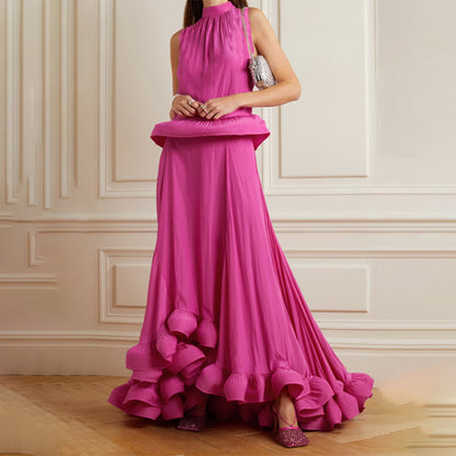 Elegant Summer Outfits |  3D Pink Elegant Ruffles Maxi Skirt Outfit 2-piece set,
