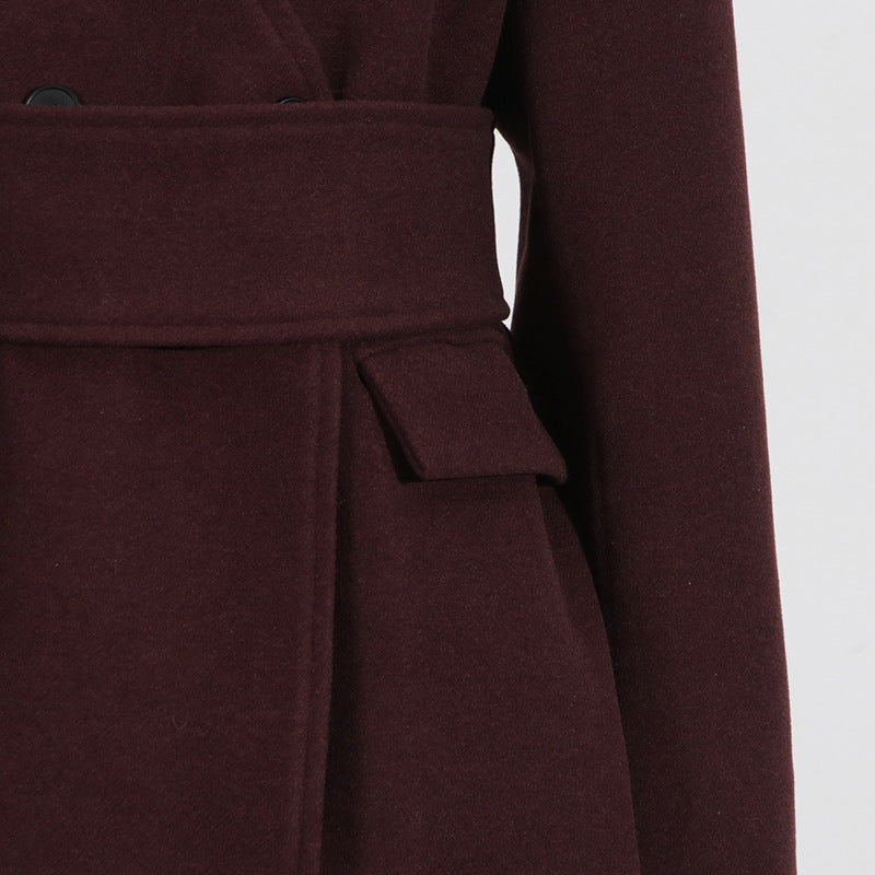 Winter Outfits | Capsule Wardrobe Elegant Burgundy Waist-Tight Top & Loose Wide-Leg Pants Two-Piece Set