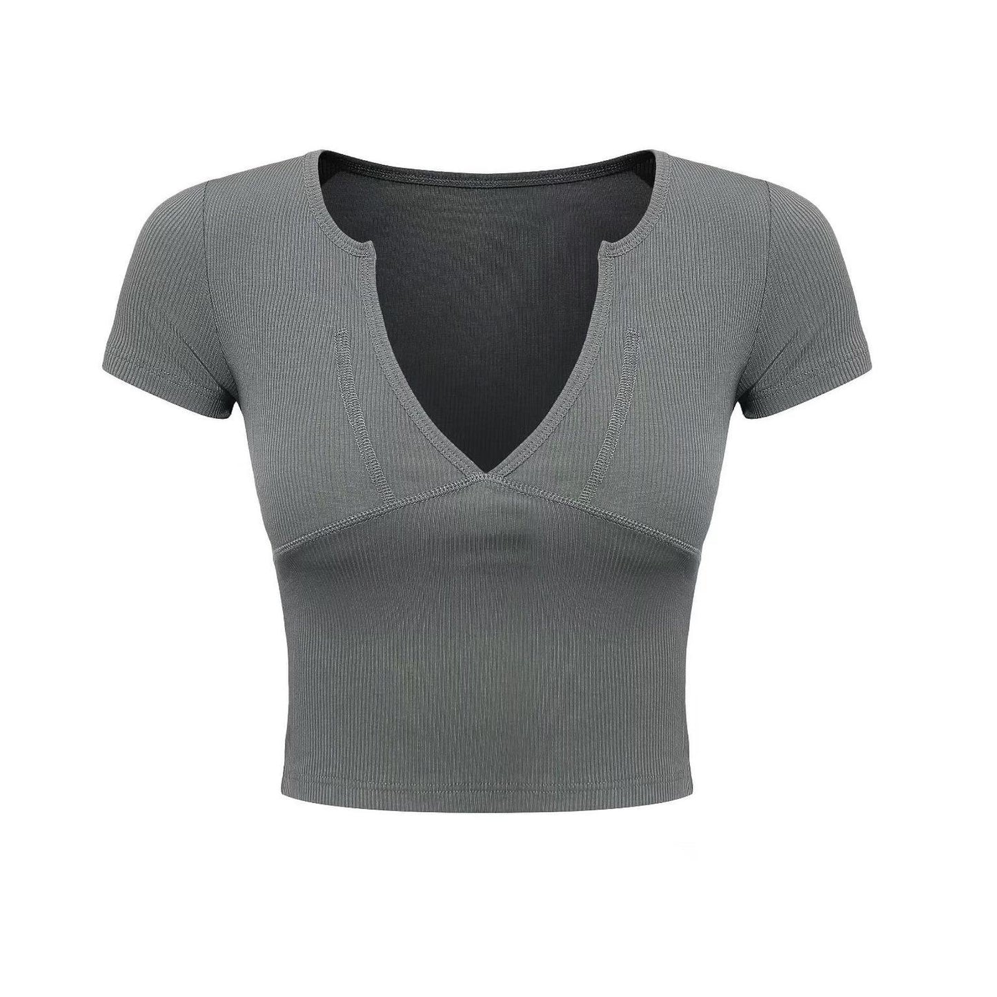Minimalist Style Outfits | V-neck Short Sleeve Cotton Crop Top