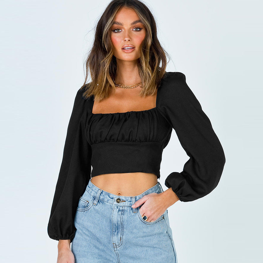 Fall Outfits | Lantern Sleeve Crop Top Blouse
