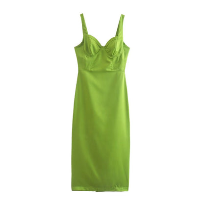 Elegant Green Aesthetic Silk Dress