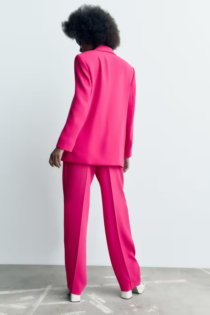Fashion Outfits | Hot Pink Aesthetic Blazer Trousers Outfits 2-piece Set
