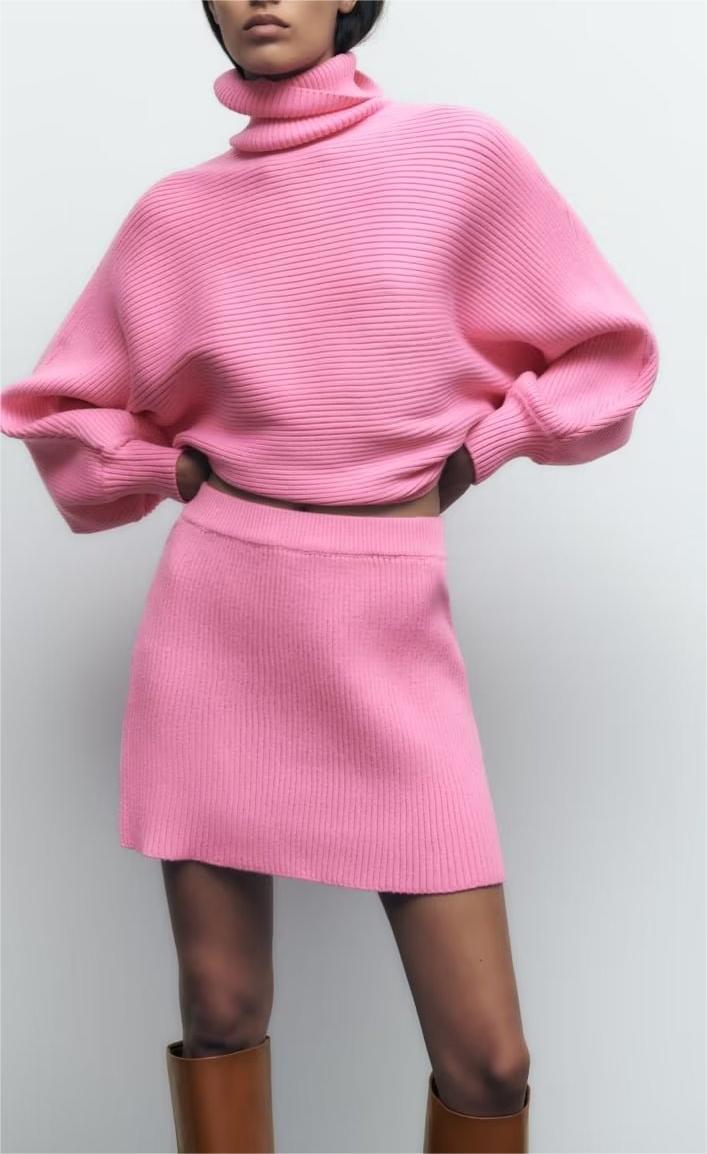 Chic Outfits | Pink Aesthetic Turtleneck Skirt Outfit 2-piece Set