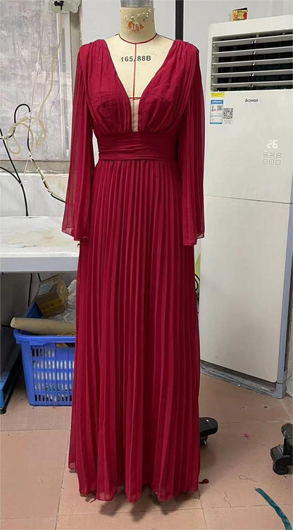 2023 Elegant Dresses | Deep V Long Sleeve Tulle Dress