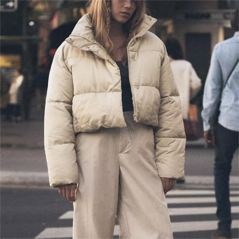 Winter Outfits | Beige Aesthetic Cropped Puffer Jacket