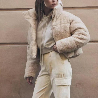 Fall Outfits | Chic Cropped Jacket Thick Furry Fleece Cropped Coat