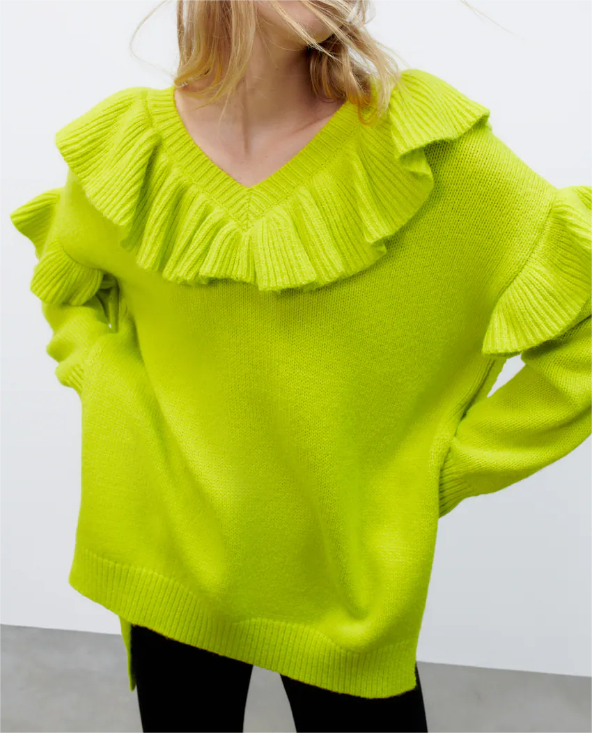 Fall Outfits | Neon Yellow Aesthetic Ruffles Sweater