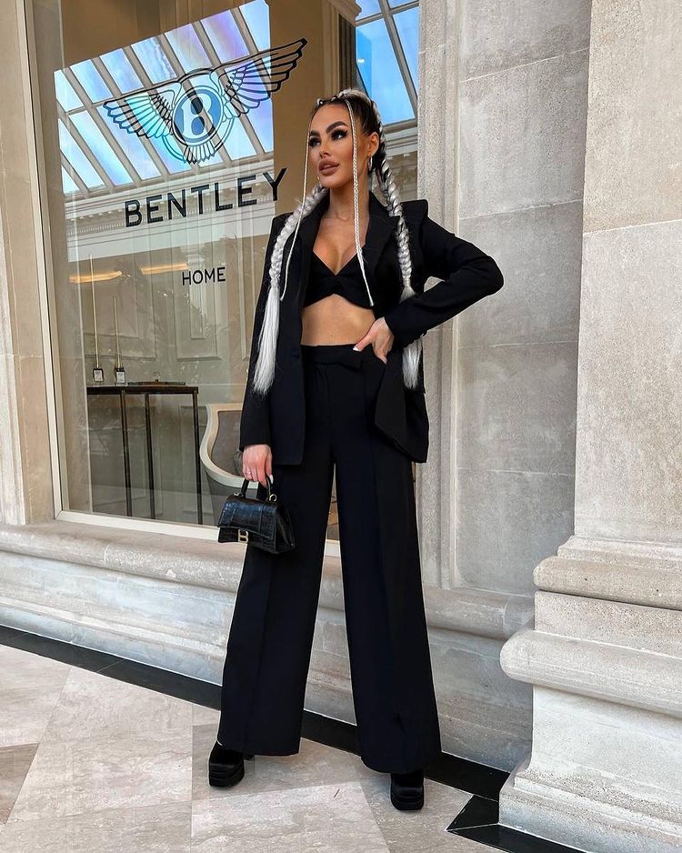 2023 Fashion Trends Blazer Outfits | Blazer Crop Top High Waist Wide Leg Pants Outfit 3-piece Set