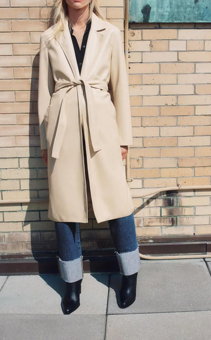 Leather Outfits | Beige Aesthetic Leather Trench Coat