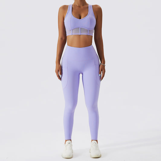 2023 Fashion Trends | Lilac Lavender Corset Sports Bra and Leggings Gym Outfit 2-piece Set