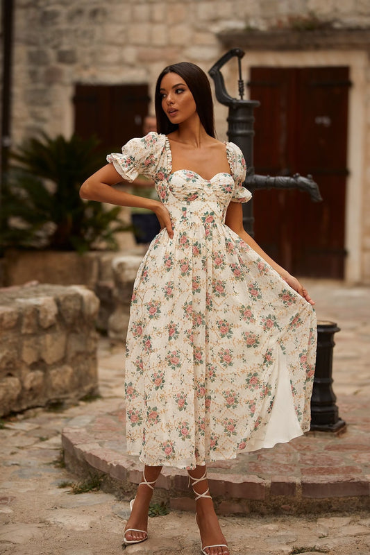 Spring Outfits 2023 | Puff Sleeve Floral Spring Sun Dress