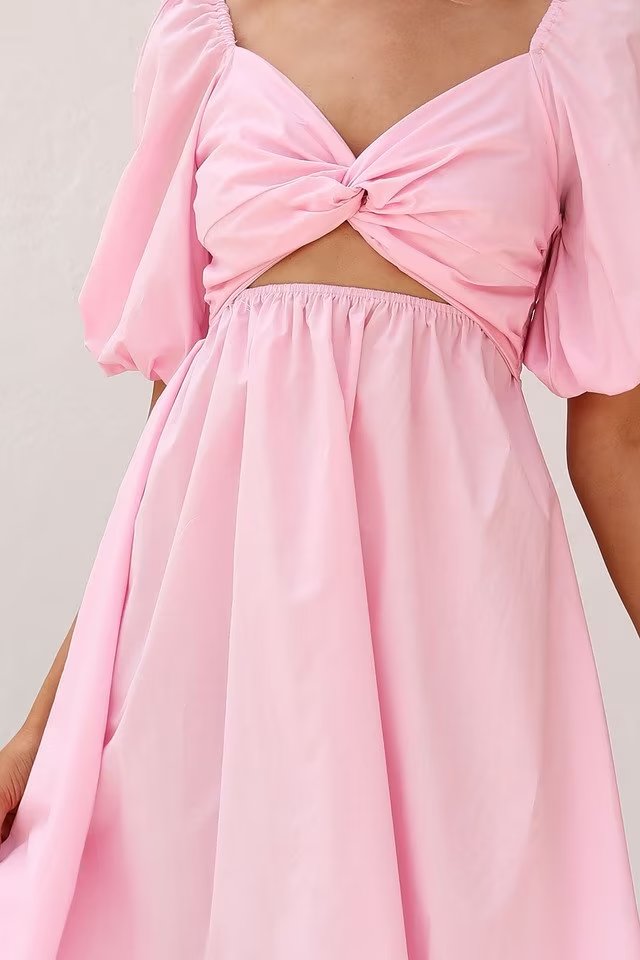 Spring Outfits 2024 | Millennial Pink Cotton Cut Out Short Dress