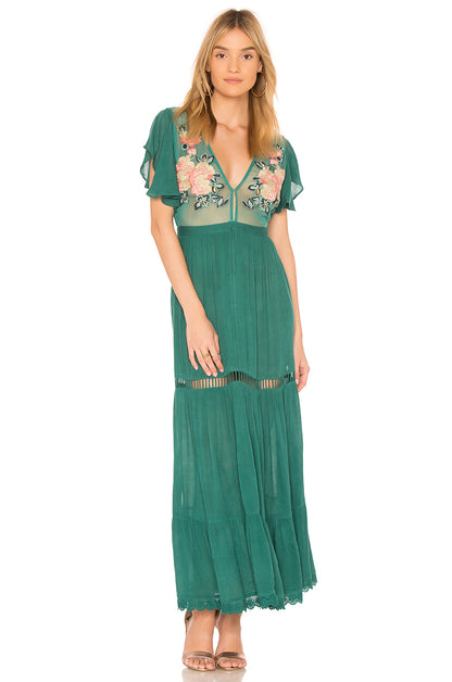 Vacation Outfits | Divine See Through Flower Embroidery Maxi Dress