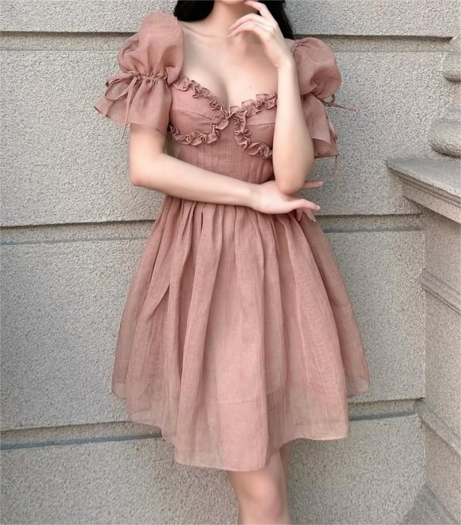 Spring Outfits | Mauve Pink Puff Sleeve Princess Dress