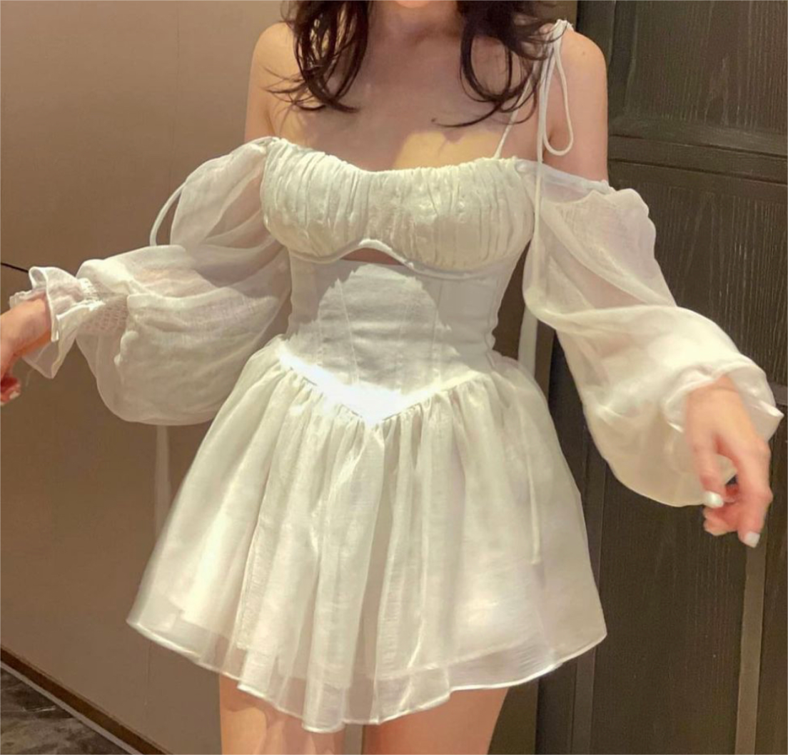Spring Outfits | Romantic Pleated Tulle Tube Top White Mini Dress M / White Spring Outfits | Romantic Pleated Tulle Tube Top White Mini Dress M / White