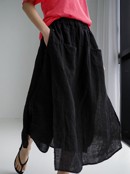 Summer Outfits 2023 | Linen Wide Leg Culottes Double Pocket Elegant Maxi Skirt