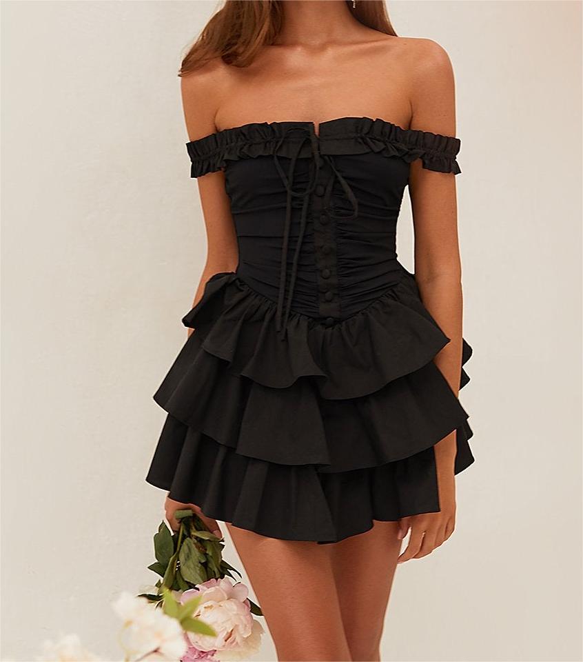Spring Outfits 2023 | Black Off Shoulder Mini Dress