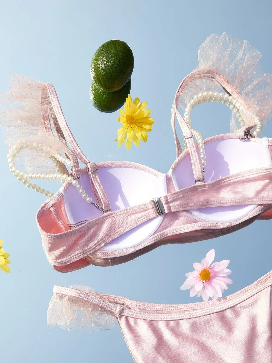Bridal Summer Outfits | HoneyMoon Pearl Ruffles Bridal Bikini Swimsuit