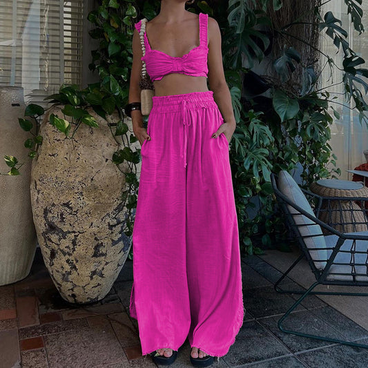 Summer Linen Outfits | Hot Pink Linen Outfit 2-piece Set