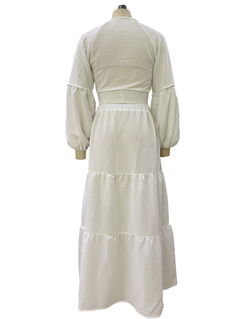 Summer Skirt Outfits 2023 | Bohemian Puff Sleeve Cardigan Crop Top High Waist Skirt 2-piece Set