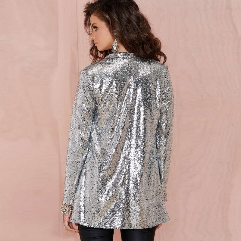 NYE Outfits | Disco Glam Party Silver Aesthetic Sequin Blazer