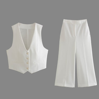 Capsule Wardrobe | White Vest Wide Leg Pants Outfit 2-piece