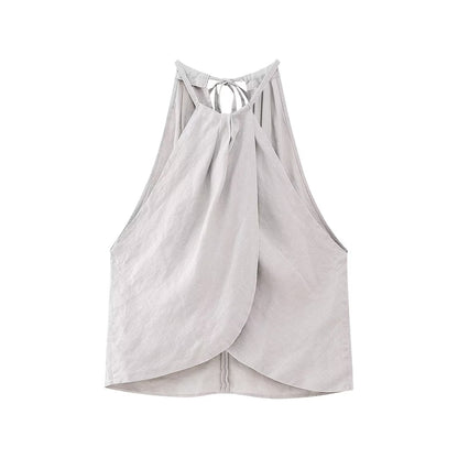 Capsule Wardrobe | Halter Linen Crop Top Wide Leg Pants Outfit