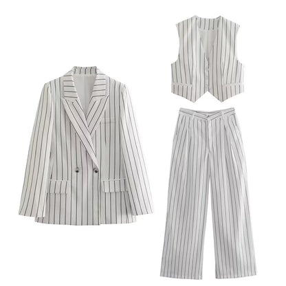 2023 Fashion Trends | Old Money Aesthetic Striped Blazer Vest Pants Outfit 3-piece outfit