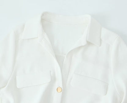 Fall Dresses | White Elegant Belted Shirt Dress,