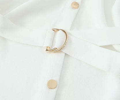 Fall Dresses | White Elegant Belted Shirt Dress,