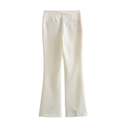Capsule Wardrobe | Cream Cropped Blazer High Waist Wide Leg Pants Outfit