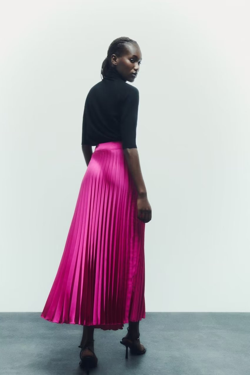 Hot pink clearance pleated maxi skirt