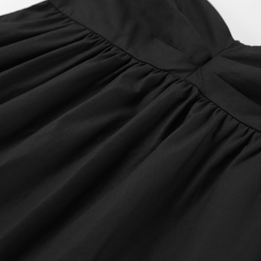 Spring Dresses 2024 | Black Cotton Square Neckline Puff Sleeve Off Shoulder Short Dress