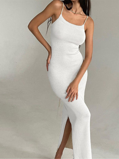 Knitted Dresses | White Knit Backless Maxi Dress