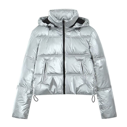 Y2K Fall Outfits | Metallic Silver Puffer Jacket